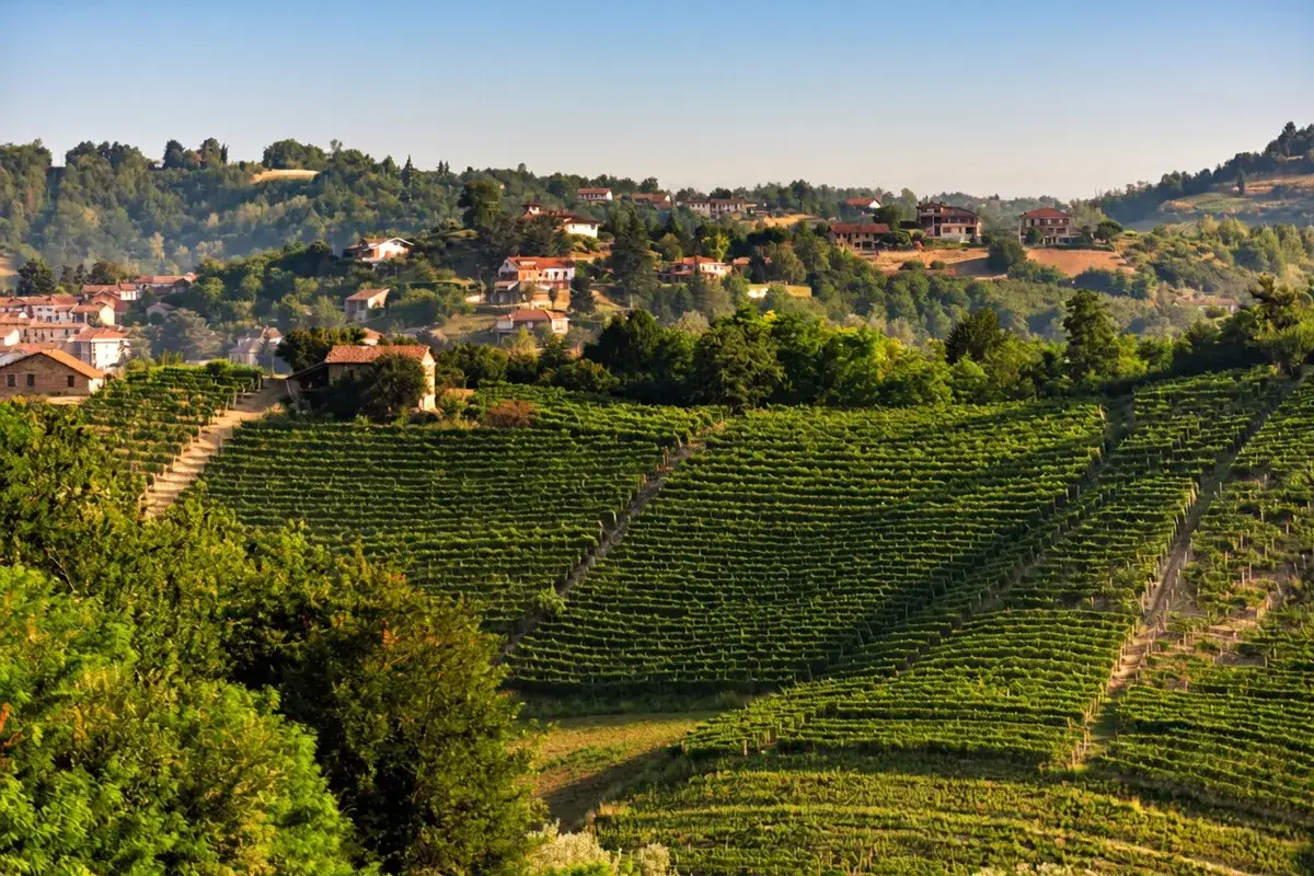 Ein Dorf über den Rebbergen des Monferrato